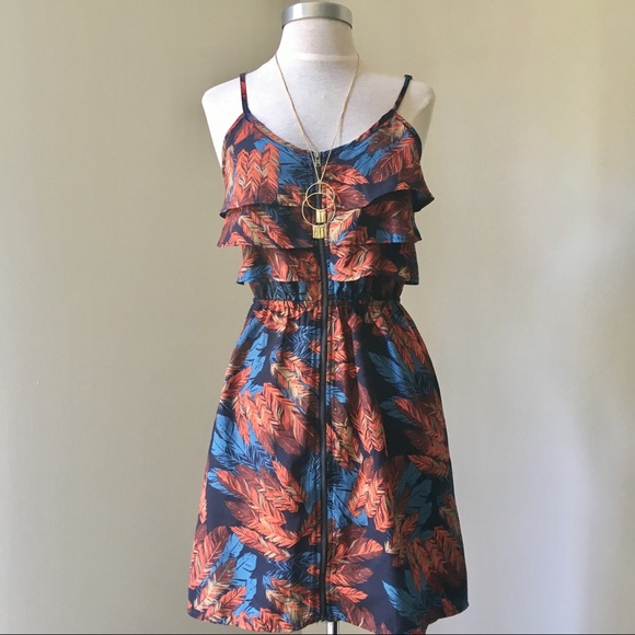 Xhilaration Dresses & Skirts - NEW Navy Feather Print Dress W Ruffles